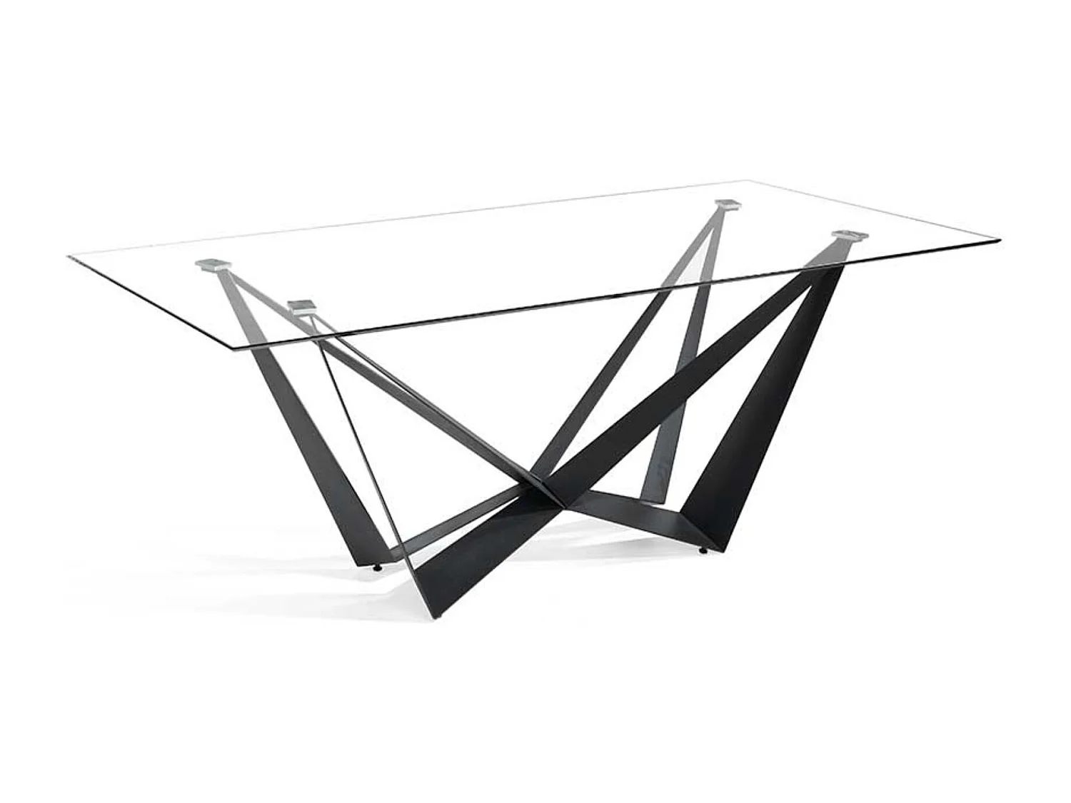 Table à manger verre trempé et pieds métal noir Bazika 200cm