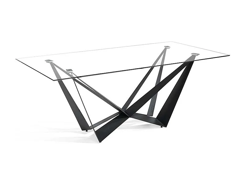 Bazika eettafel van gehard glas en zwart metalen poten 200 cm