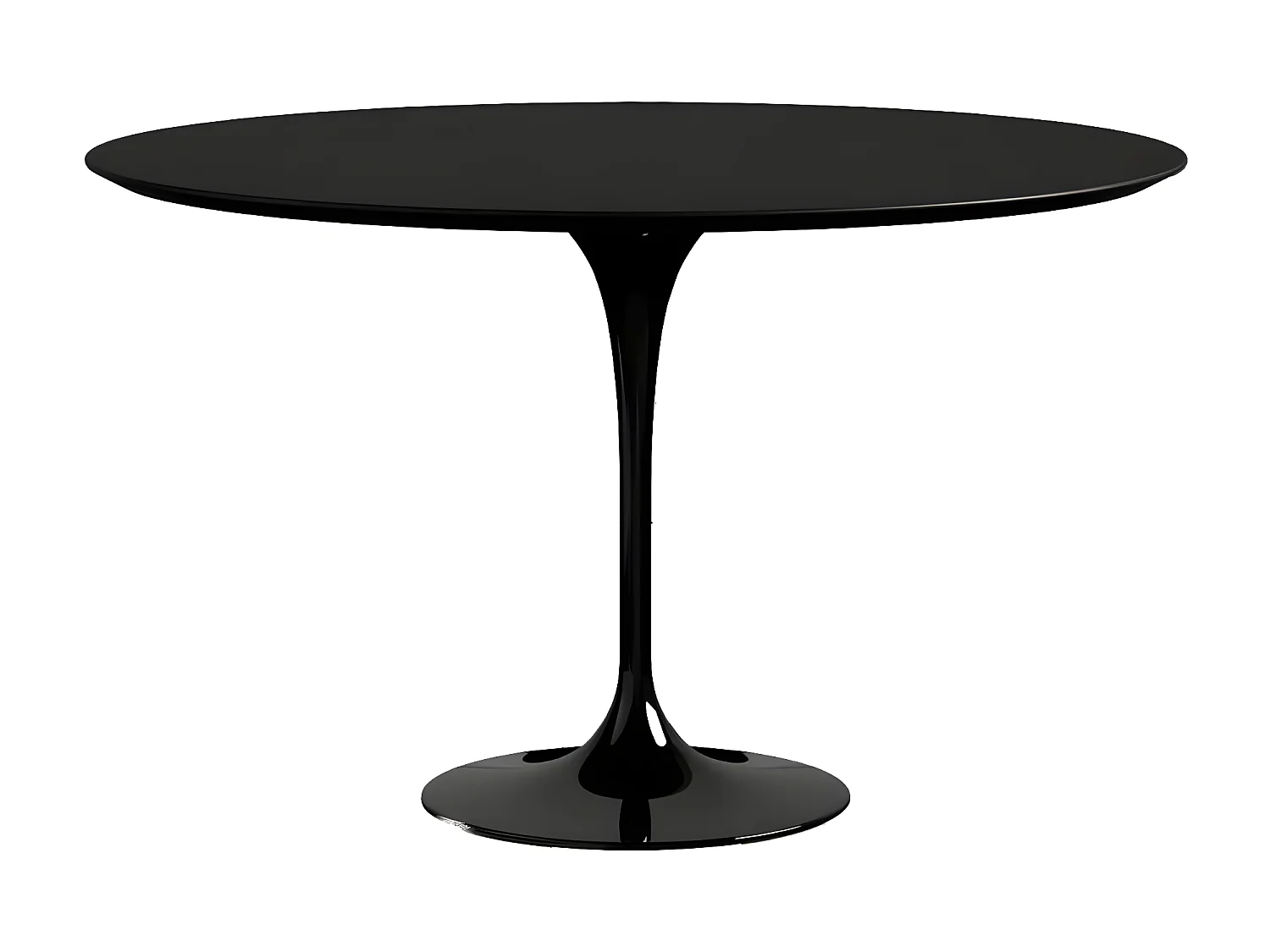 Mesa tulipán redonda 140 cm blanco mate-Color de la bandeja Negro mate-Diámetro 180 cm-Color de los pies Negro mate