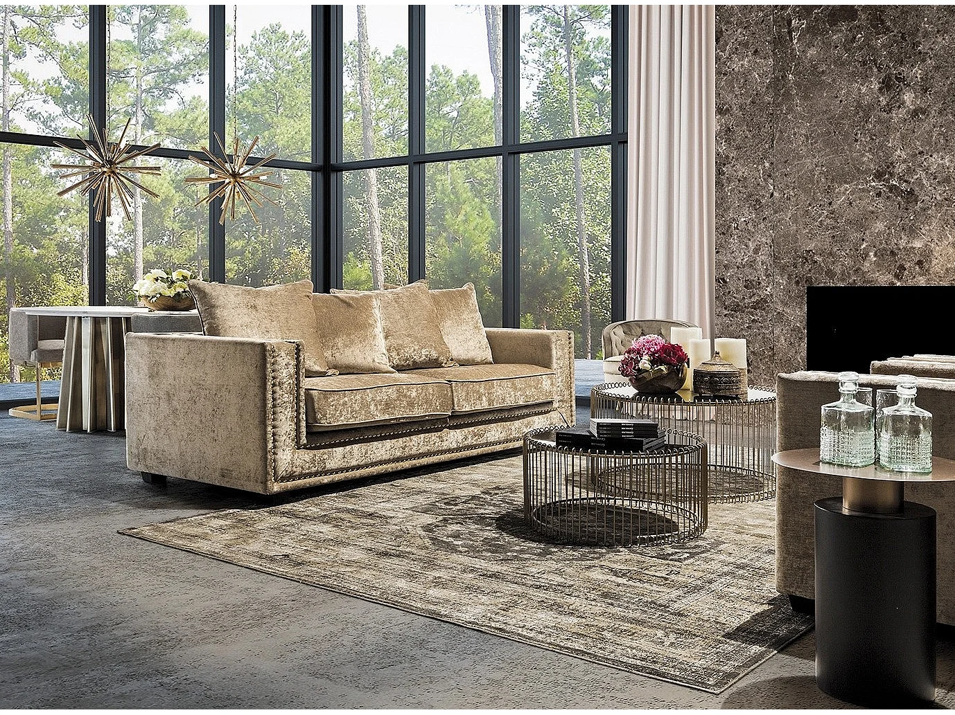 Table à manger ovale design marbre blanc et pied acier doré mat Mensa 200cm