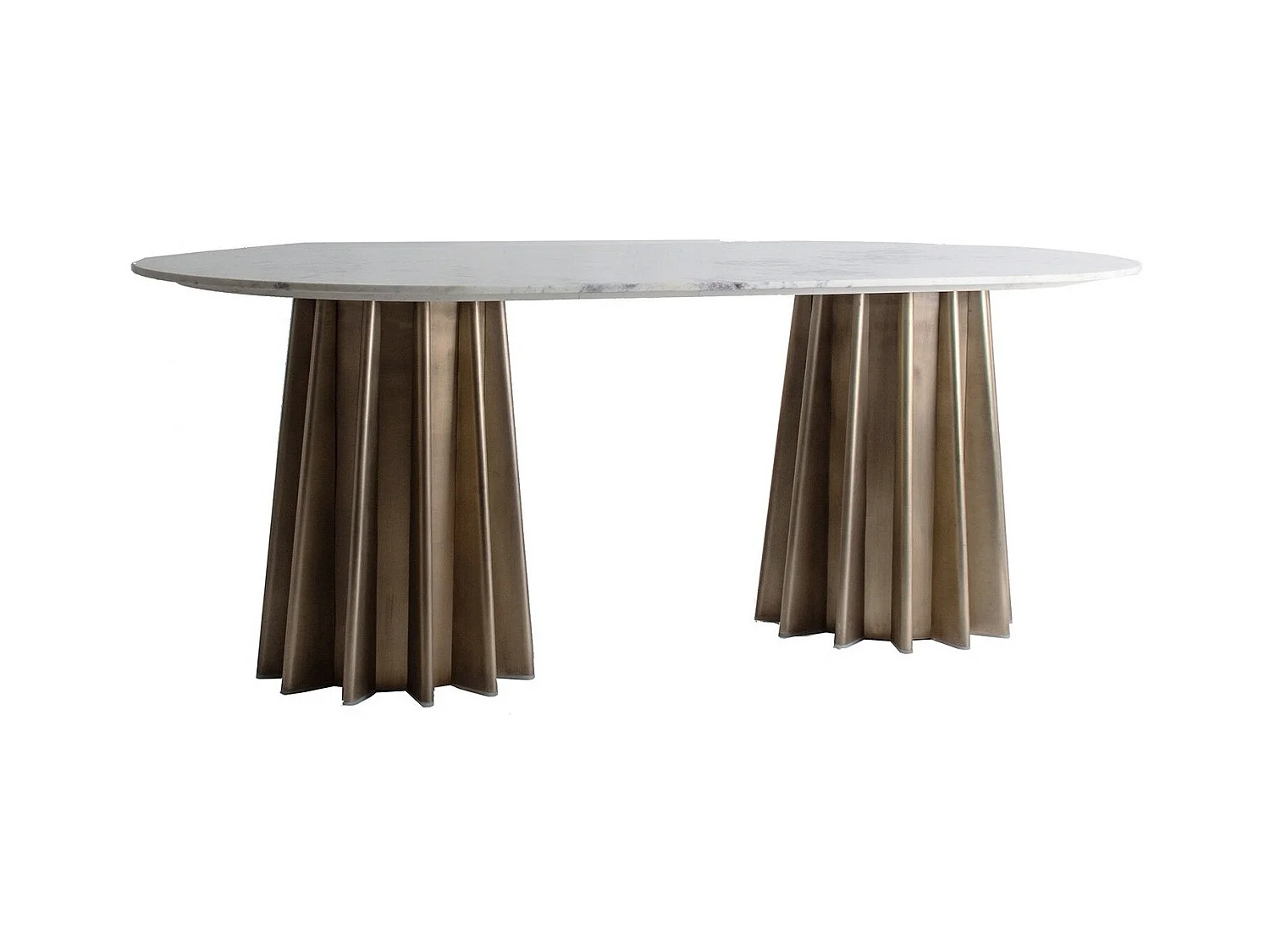 Table à manger ovale design marbre blanc et pied acier doré mat Mensa 200cm