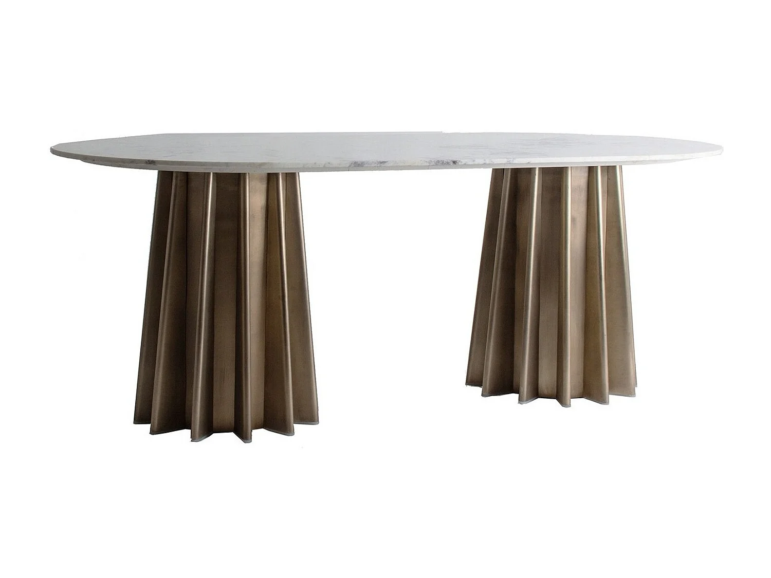 Table à manger ovale design marbre blanc et pied acier doré mat Mensa 200cm