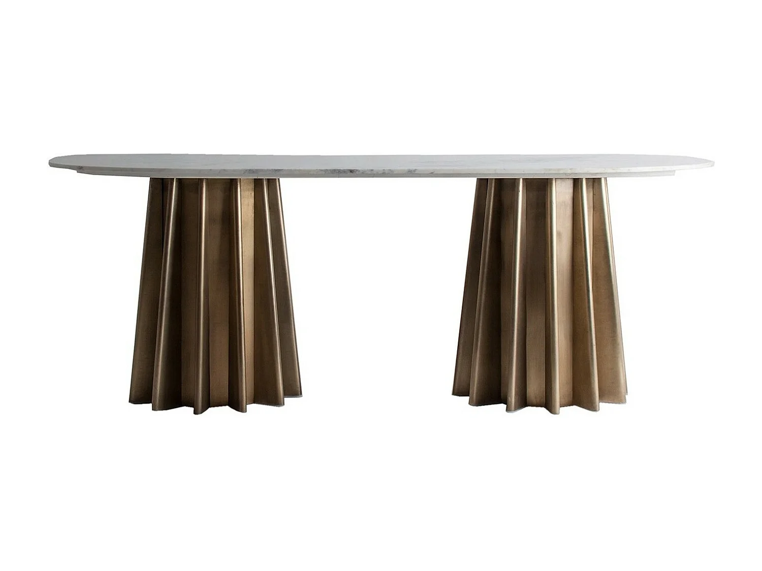 Table à manger ovale design marbre blanc et pied acier doré mat Mensa 200cm
