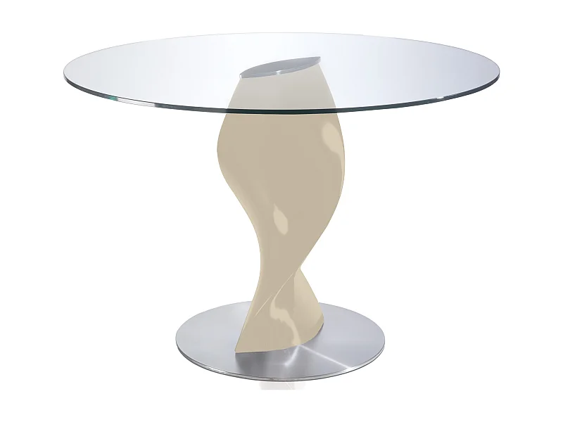 Table ronde plateau verre et pied fibre de verre laqué crème Torsada-Dimensions D 110 x H 76 cm