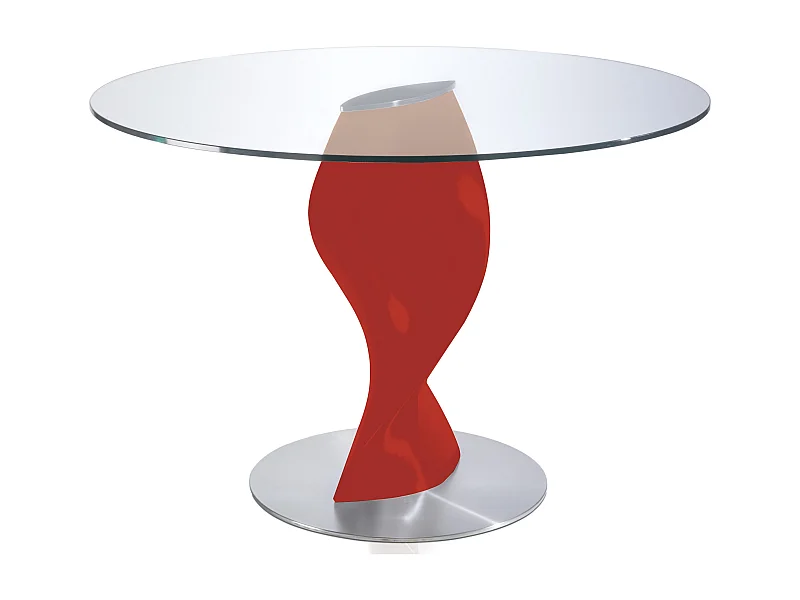 Table ronde plateau verre et pied fibre de verre laqué rouge Torsada-Dimensions D 110 x H 76 cm
