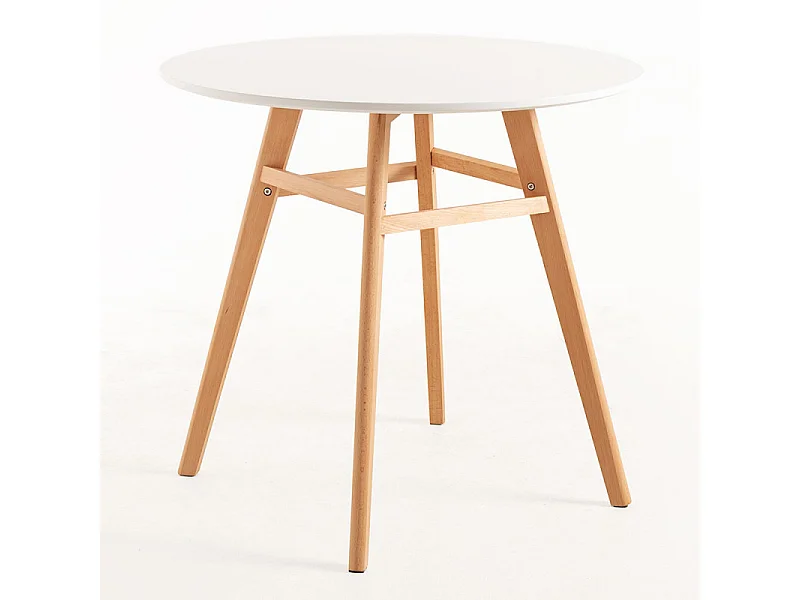 Table ronde 90cm scandinave blanche et pieds bois naturel Bristol