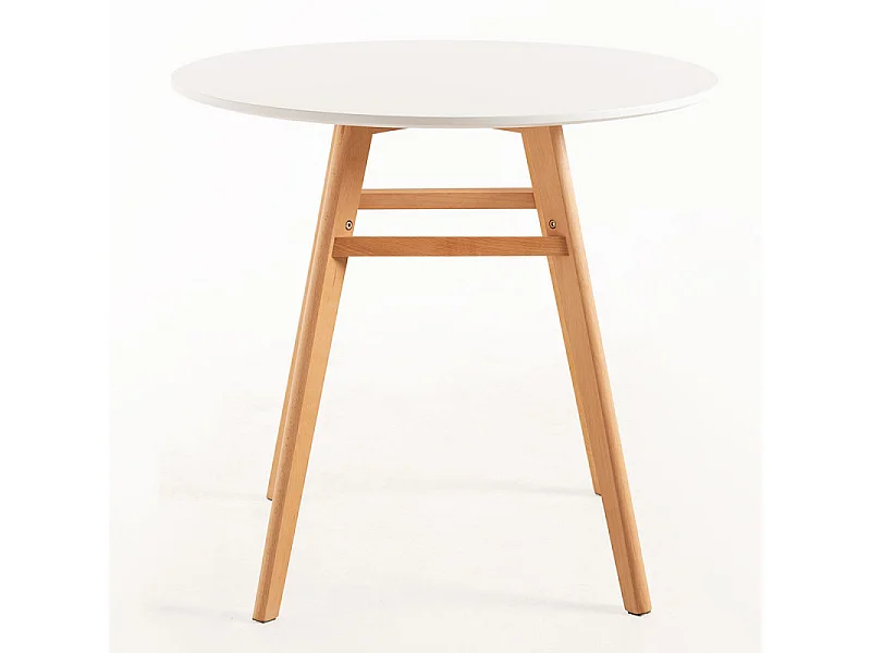 Table ronde 90cm scandinave blanche et pieds bois naturel Bristol