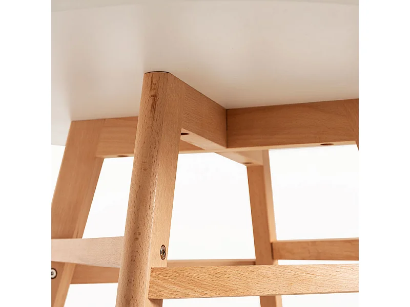 Table ronde 90cm scandinave blanche et pieds bois naturel Bristol