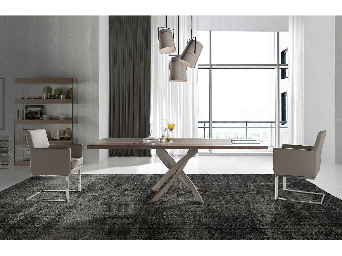 Table rectangulaire bois noyer et fibre de verre taupe Gala-Dimensions L 140 x P 95 x H 75 cm