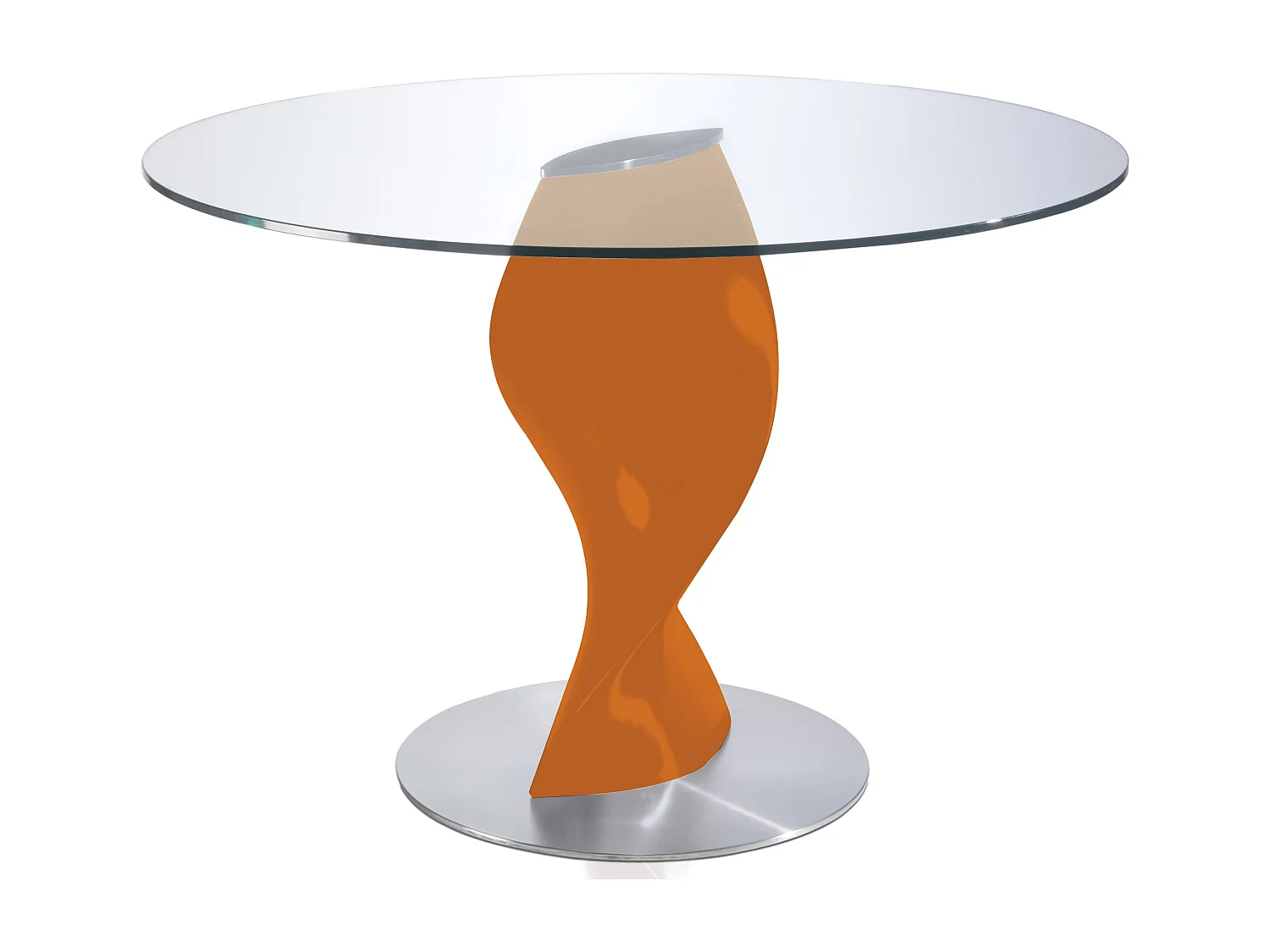Table ronde plateau verre et pied fibre de verre laqué orange Torsada-Dimensions D 120 x H 76 cm