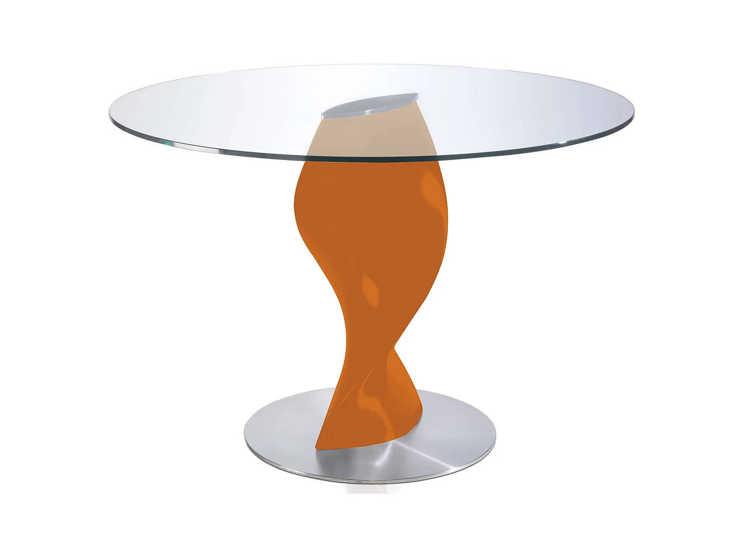 Table ronde plateau verre et pied fibre de verre laqué orange Torsada-Dimensions D 120 x H 76 cm
