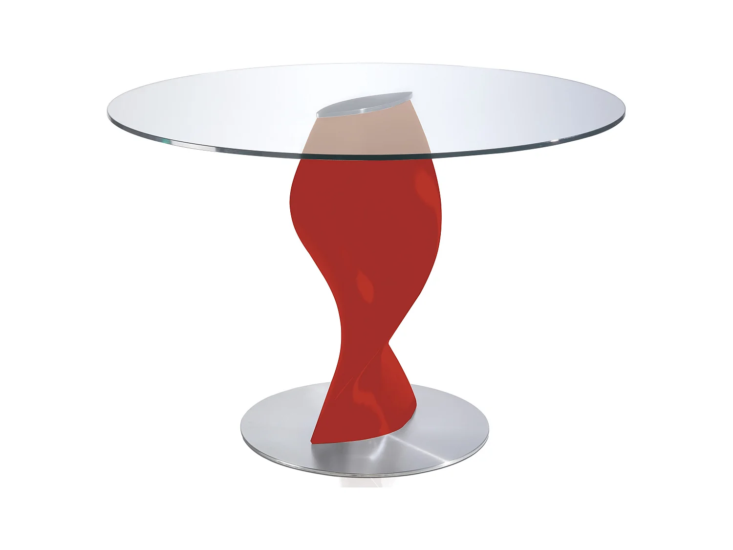 Table ronde plateau verre et pied fibre de verre laqué rouge Torsada-Dimensions D 120 x H 76 cm