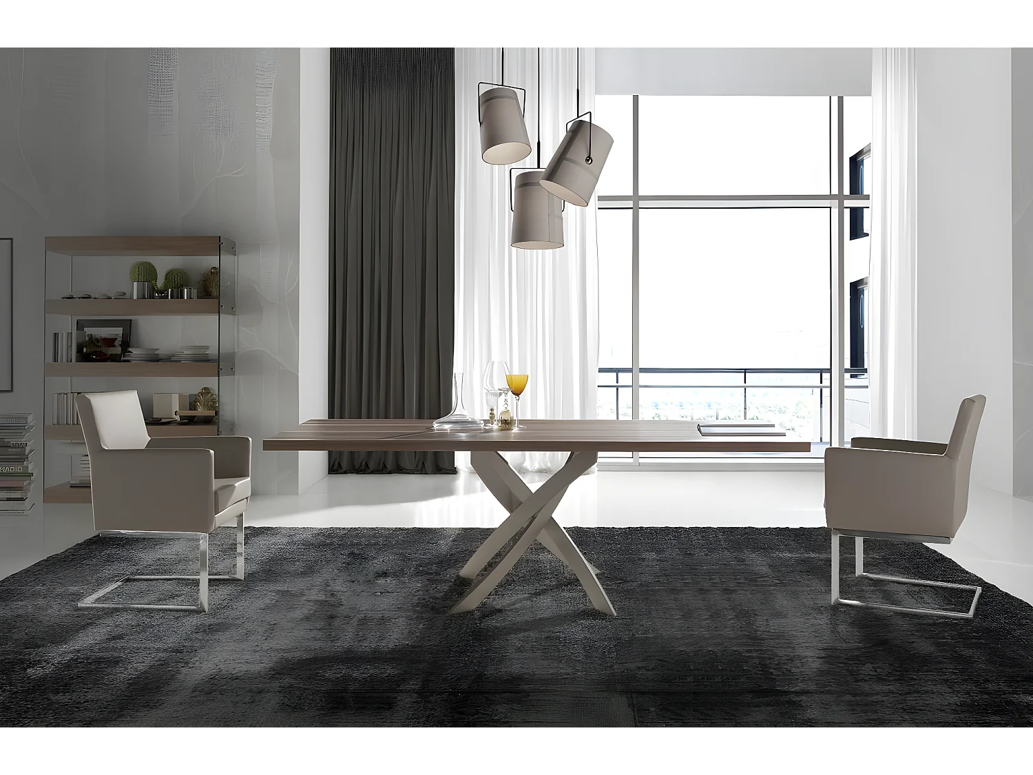 Table rectangulaire bois noyer et fibre de verre taupe Gala-Dimensions L 160 x P 95 x H 75 cm