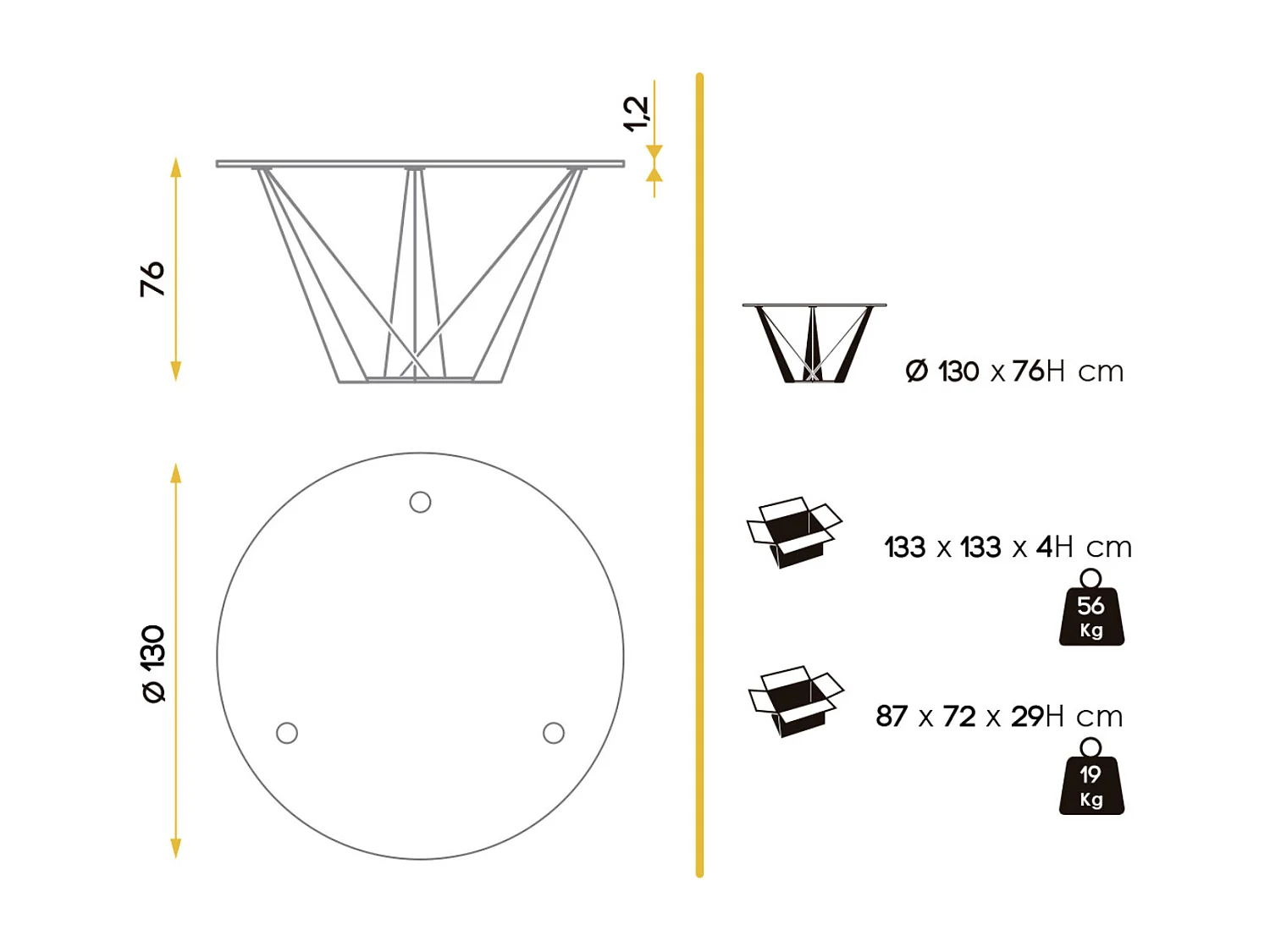 Table à manger ronde design verre trempé et pieds acier chromé Bazika 130cm
