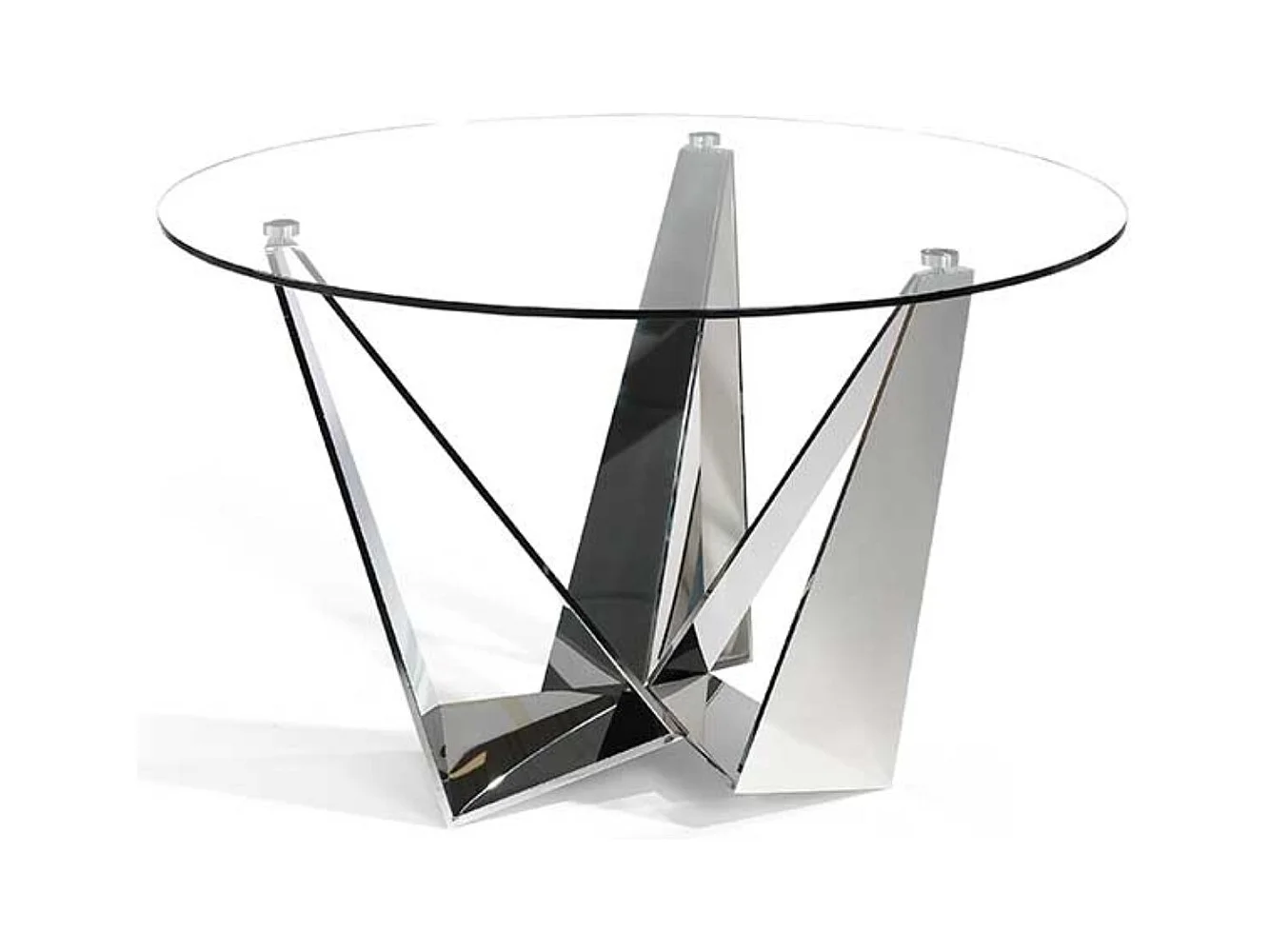 Table à manger ronde design verre trempé et pieds acier chromé Bazika 130cm