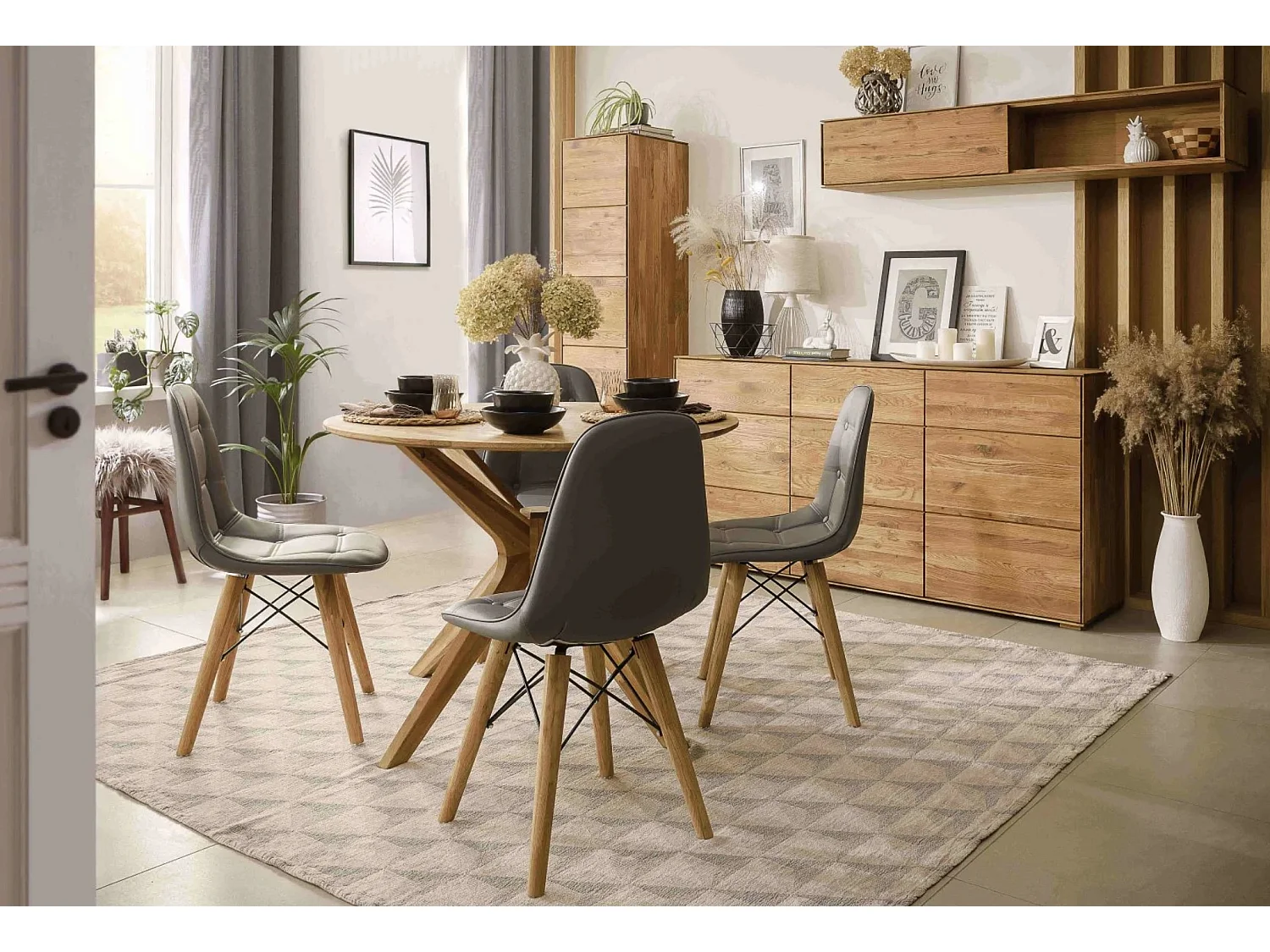 Table à manger ronde 105cm en bois de chêne massif Rodak