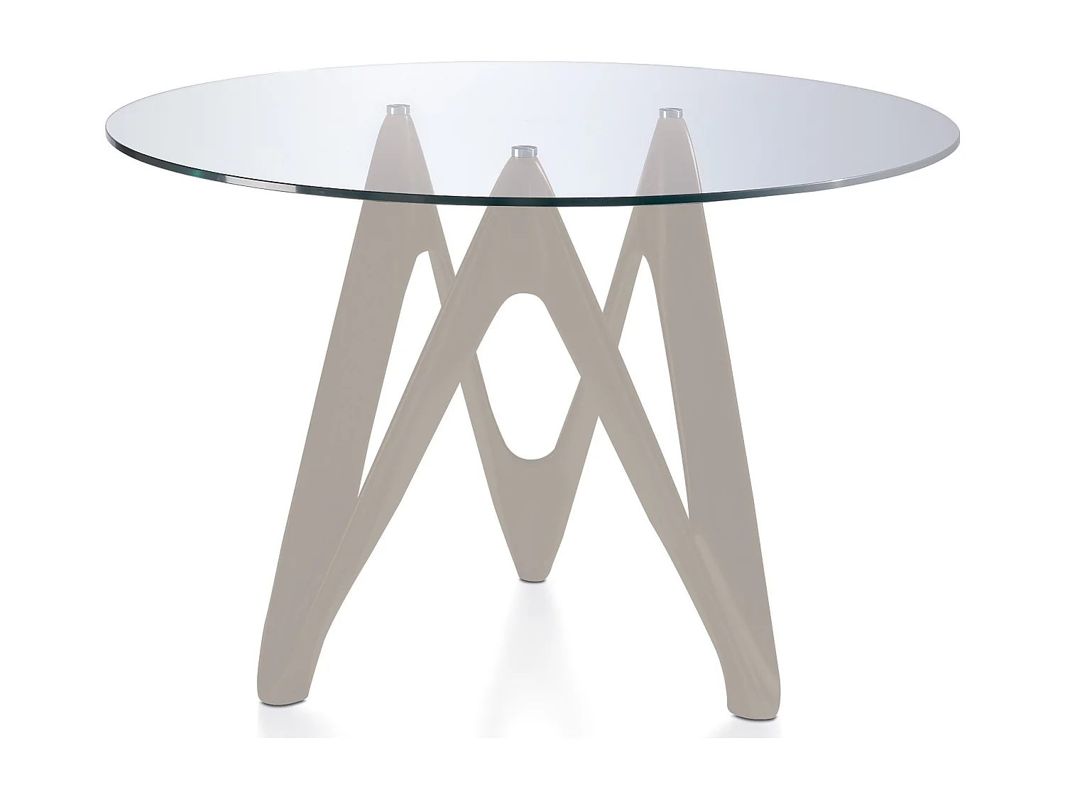 Table ronde design fibre de verre laqué taupe Perla-Dimensions D 110 x H 76 cm