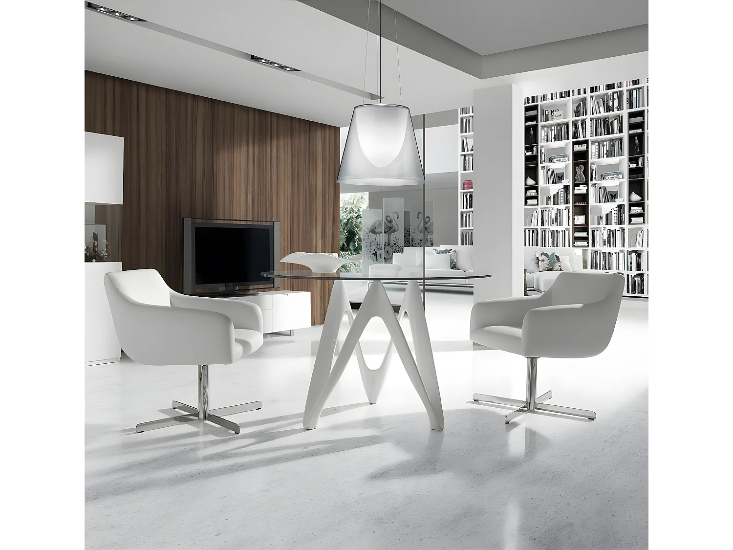 Table ronde design fibre de verre laqué taupe Perla-Dimensions D 110 x H 76 cm