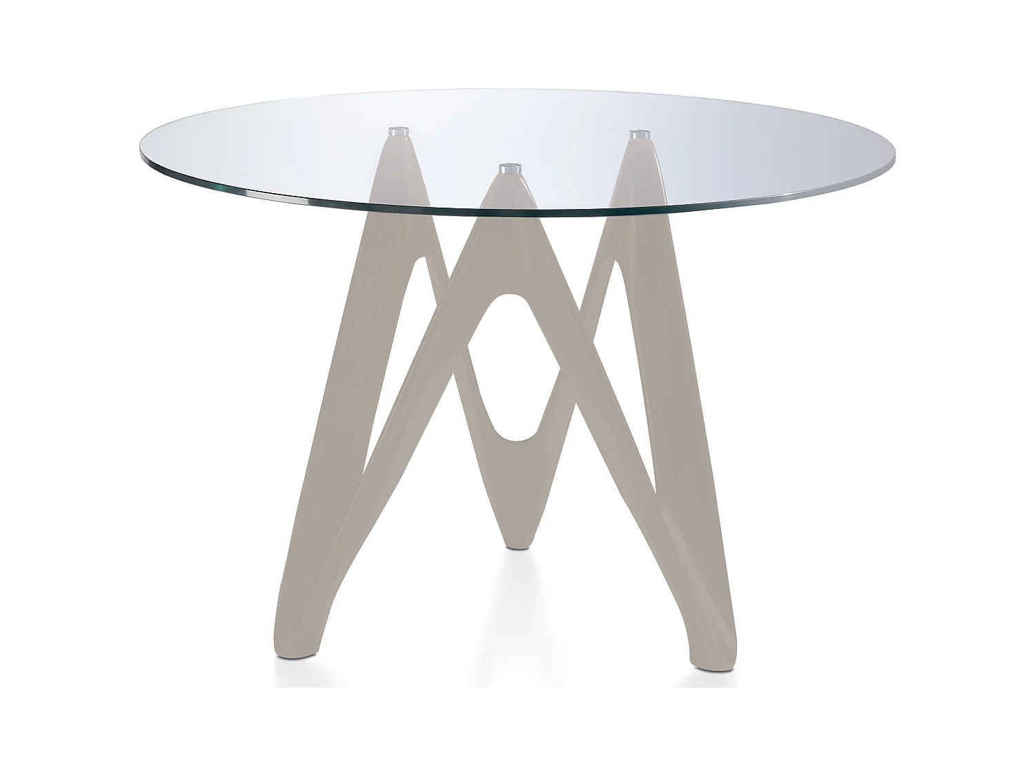 Table ronde design fibre de verre laqué taupe Perla-Dimensions D 110 x H 76 cm