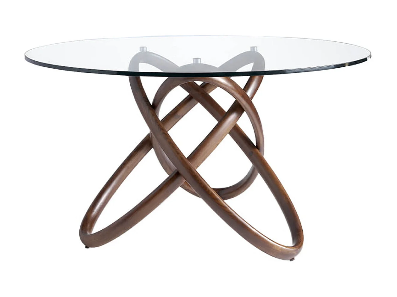 Table à manger ronde design en bois couleur noyer et verre transparent Artista-Diamètre 140 cm