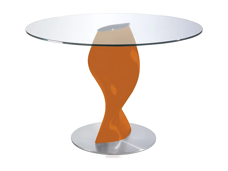 Table ronde plateau verre et pied fibre de verre laqué orange Torsada-Dimensions D 110 x H 76 cm