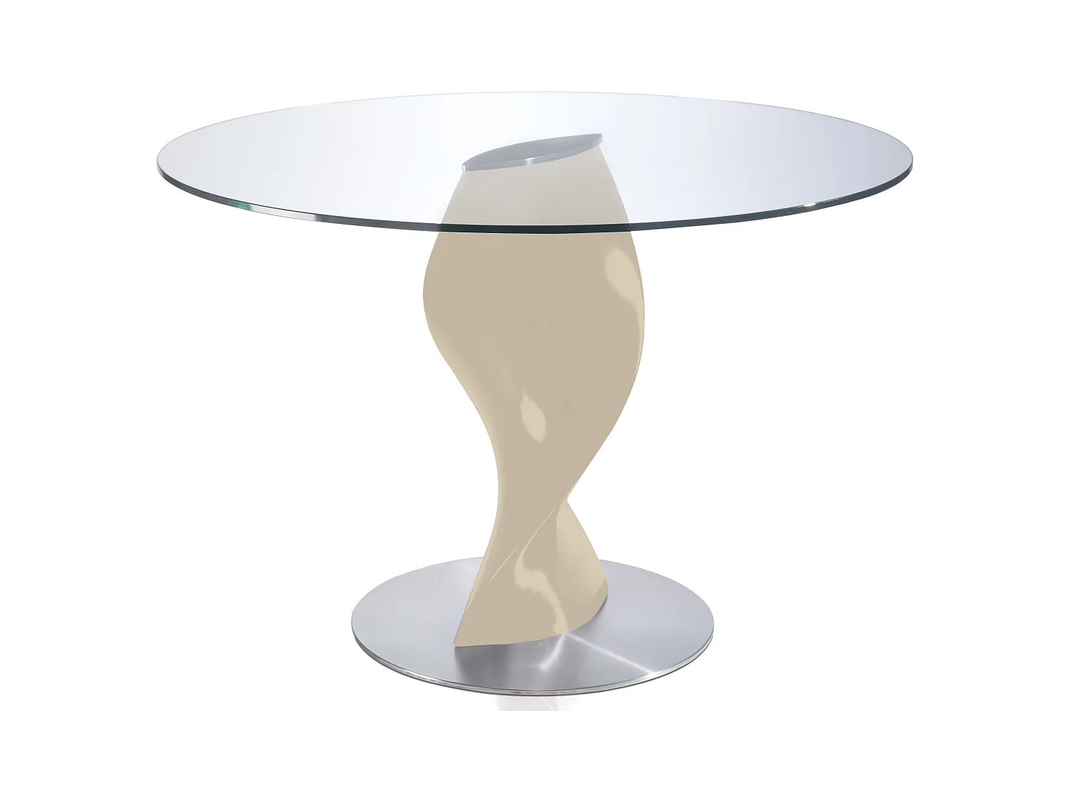 Table ronde plateau verre et pied fibre de verre laqué crème Torsada-Dimensions D 120 x H 76 cm