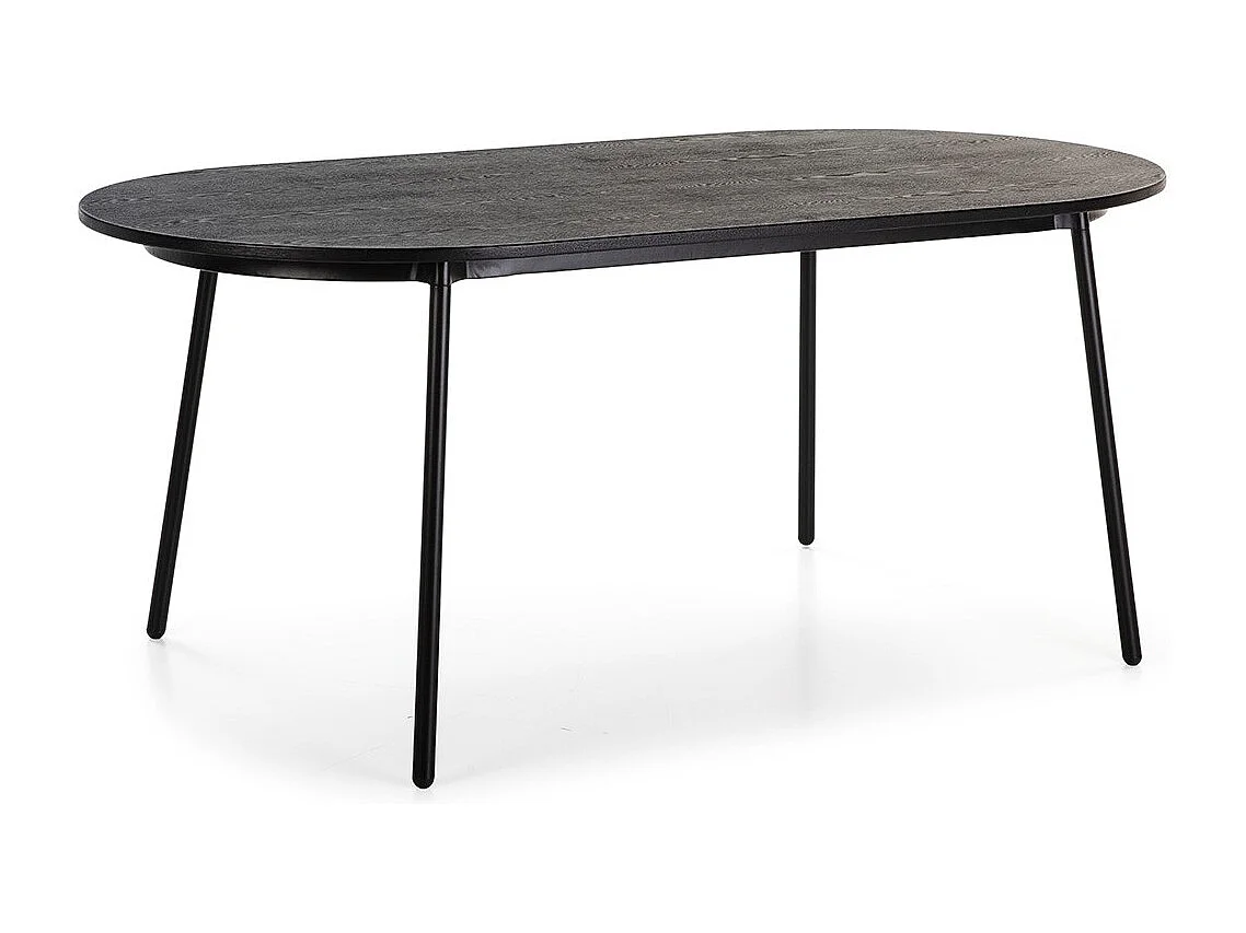 Ovale massief houten eettafel en zwart metalen poten Anja 180 cm