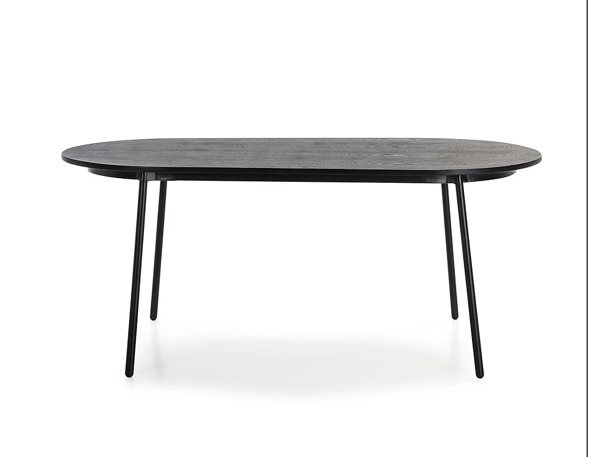 Ovale massief houten eettafel en zwart metalen poten Anja 180 cm