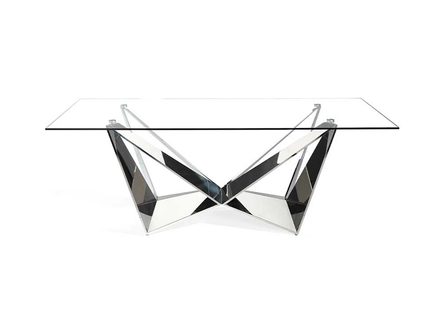 Table à manger verre trempé et pieds métal chromé Bazika 220cm