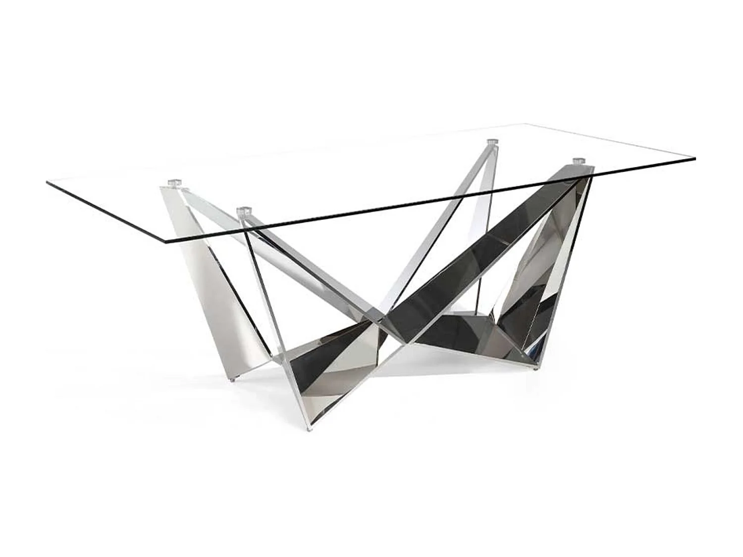 Table à manger verre trempé et pieds métal chromé Bazika 220cm