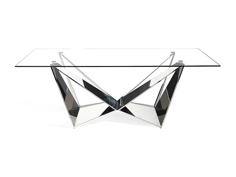Table à manger verre trempé et pieds métal chromé Bazika 220cm