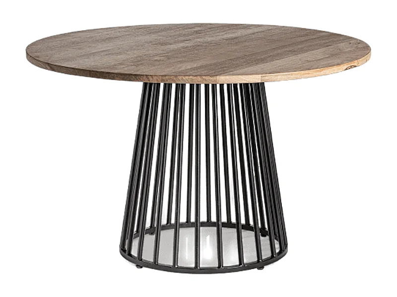 Mesa de comedor redonda madera maciza marrón y patas de acero kaiver negro 120 cm
