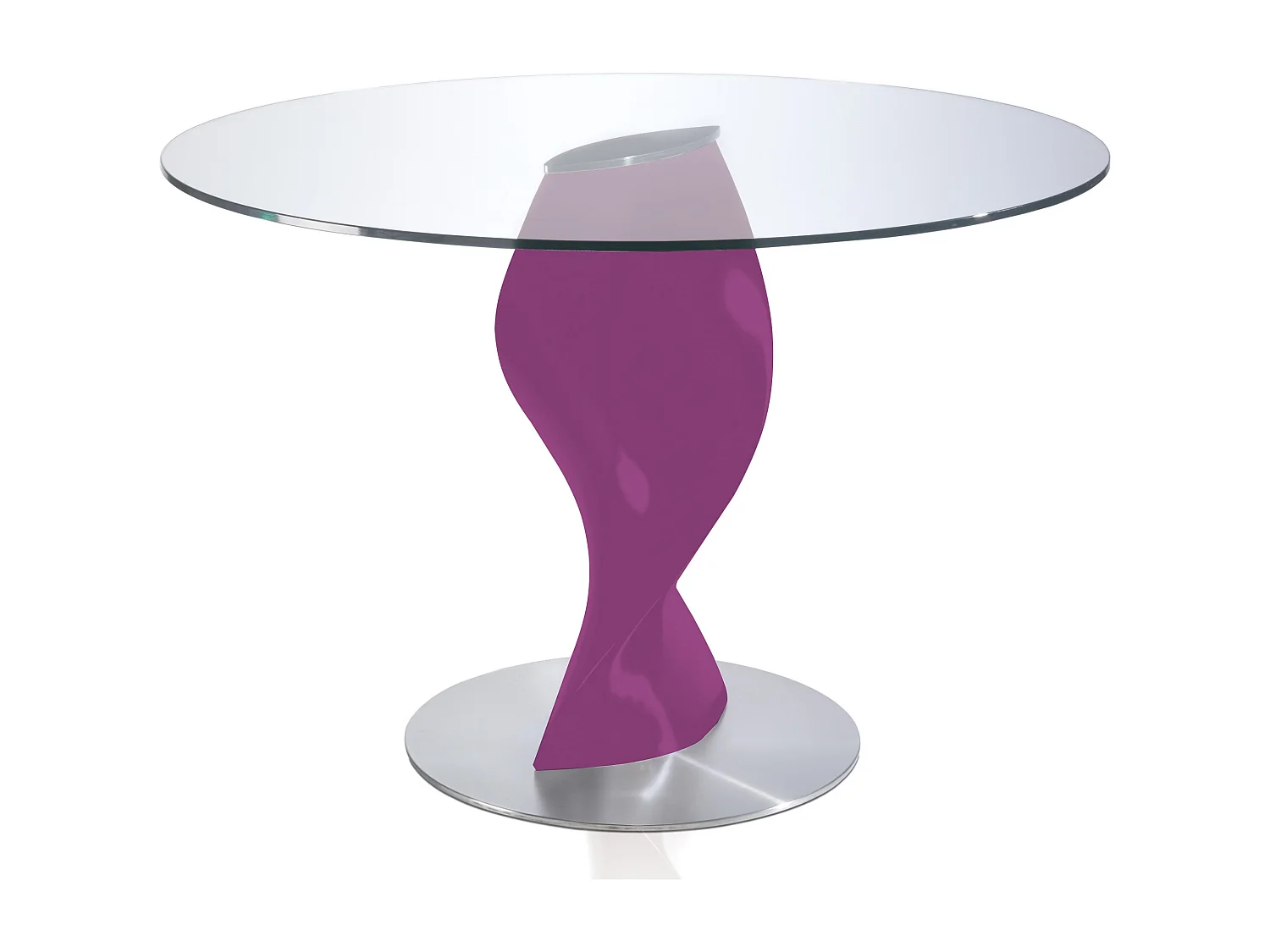 Table ronde plateau verre et pied fibre de verre laqué violet Torsada-Dimensions D 120 x H 76 cm