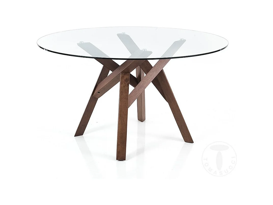 Table rond en bois massif et verre trempé Amélie D 137cm