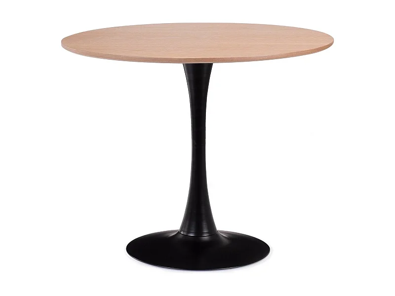 Table ronde moderne bois naturel et pied métal noir Tulipa 80cm
