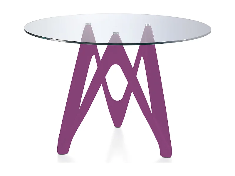 Table ronde plateau verre et pied fibre de verre laqué fuchsia Perla-Dimensions D 110 x H 76 cm