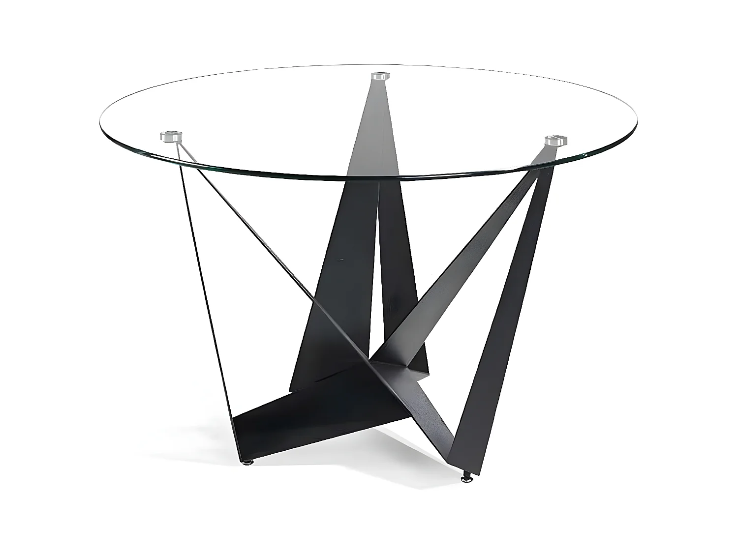 Table à manger ronde design verre trempé et pieds acier noir Bazika 120cm