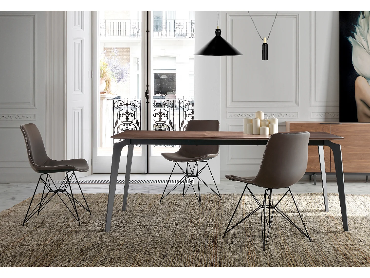 Table à manger bois de noyer et pieds métal noir Zeuka 180cm