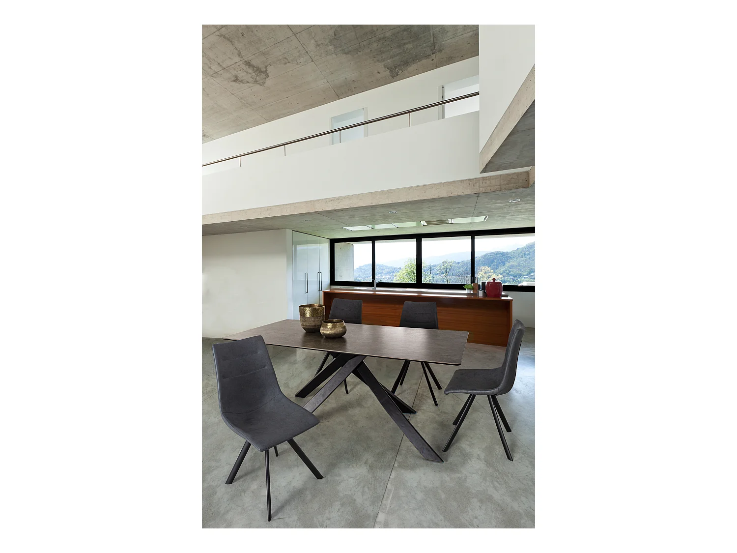 Table à manger en acier et céramique bicolore Medy L 180cm