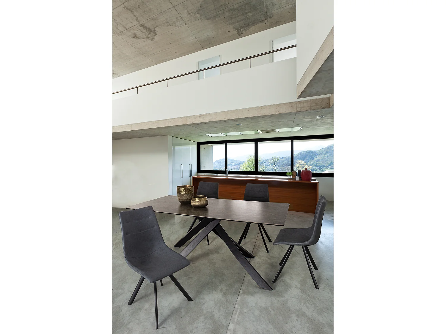 Table à manger en acier et céramique bicolore Medy L 180cm