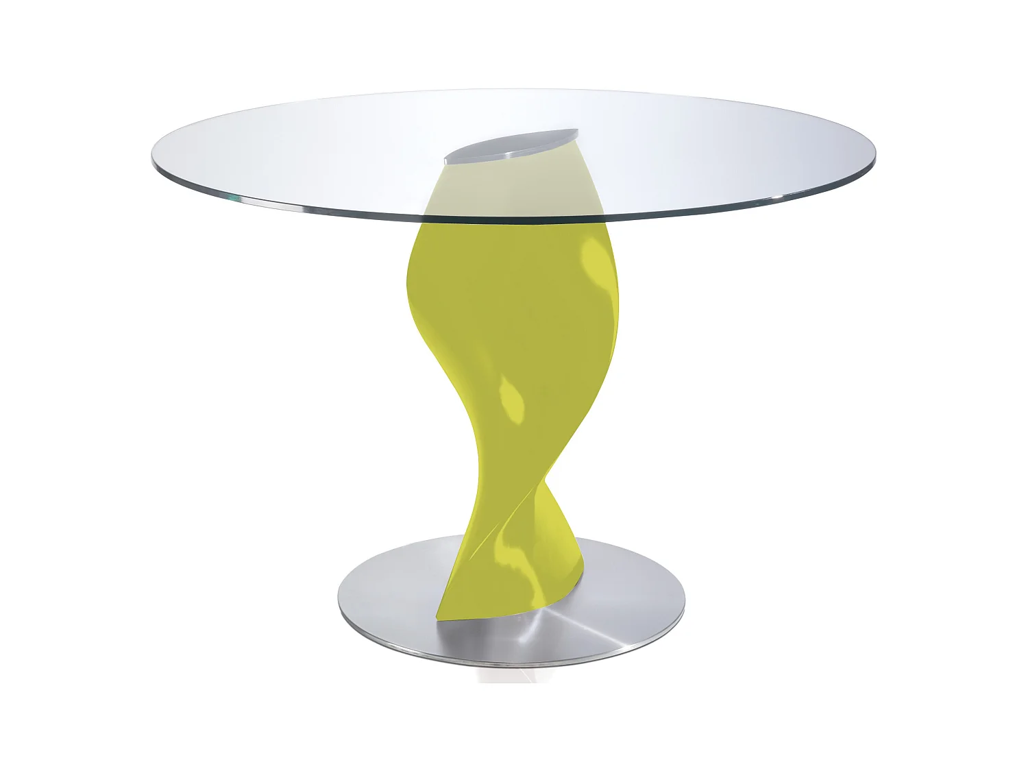 Table ronde plateau verre et pied fibre de verre laqué pistache Torsada-Dimensions D 120 x H 76 cm
