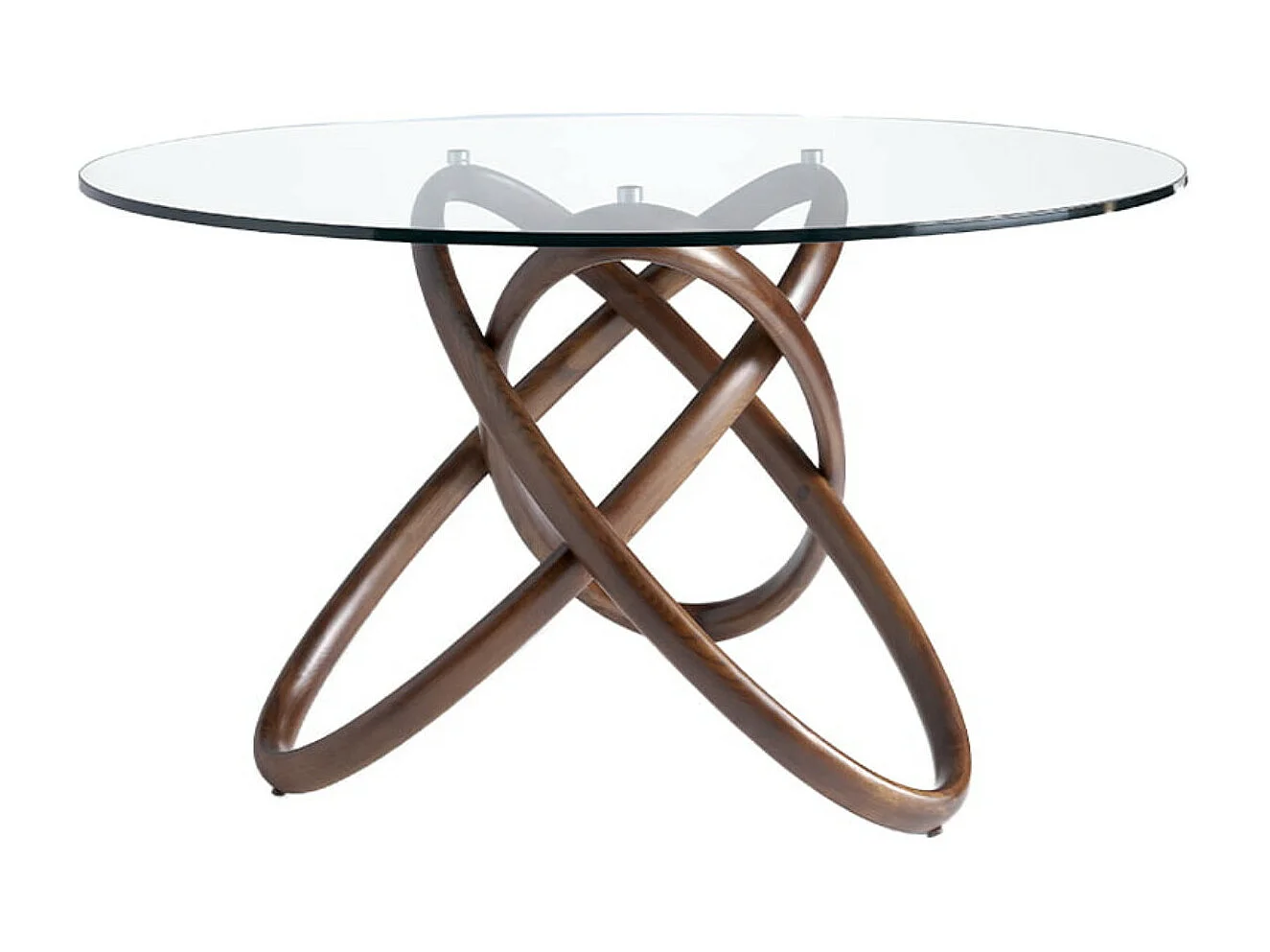 Design ronde eettafel in walnootkleurig hout en transparant glas Artista-Diameter 150 cm