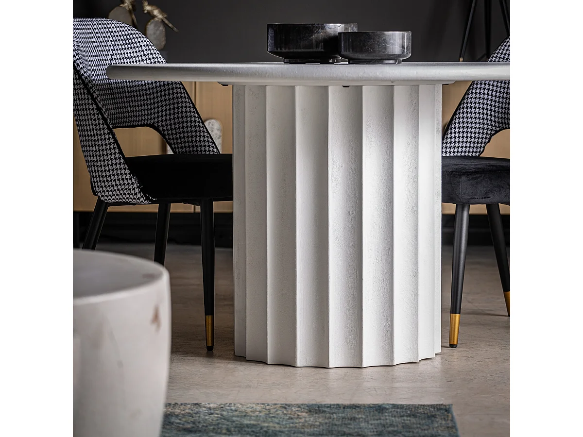 Table à manger ronde résine et ciment blanc Klikey 120cm