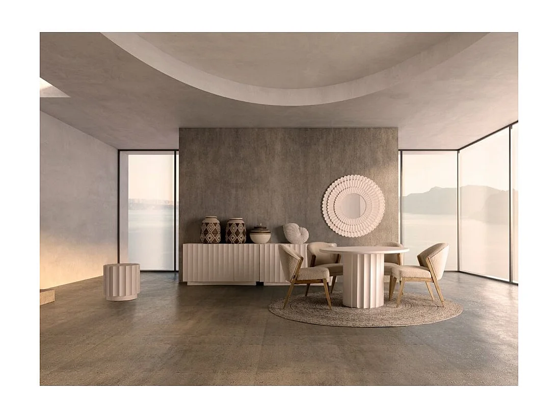 Table à manger ronde résine et ciment blanc Klikey 120cm