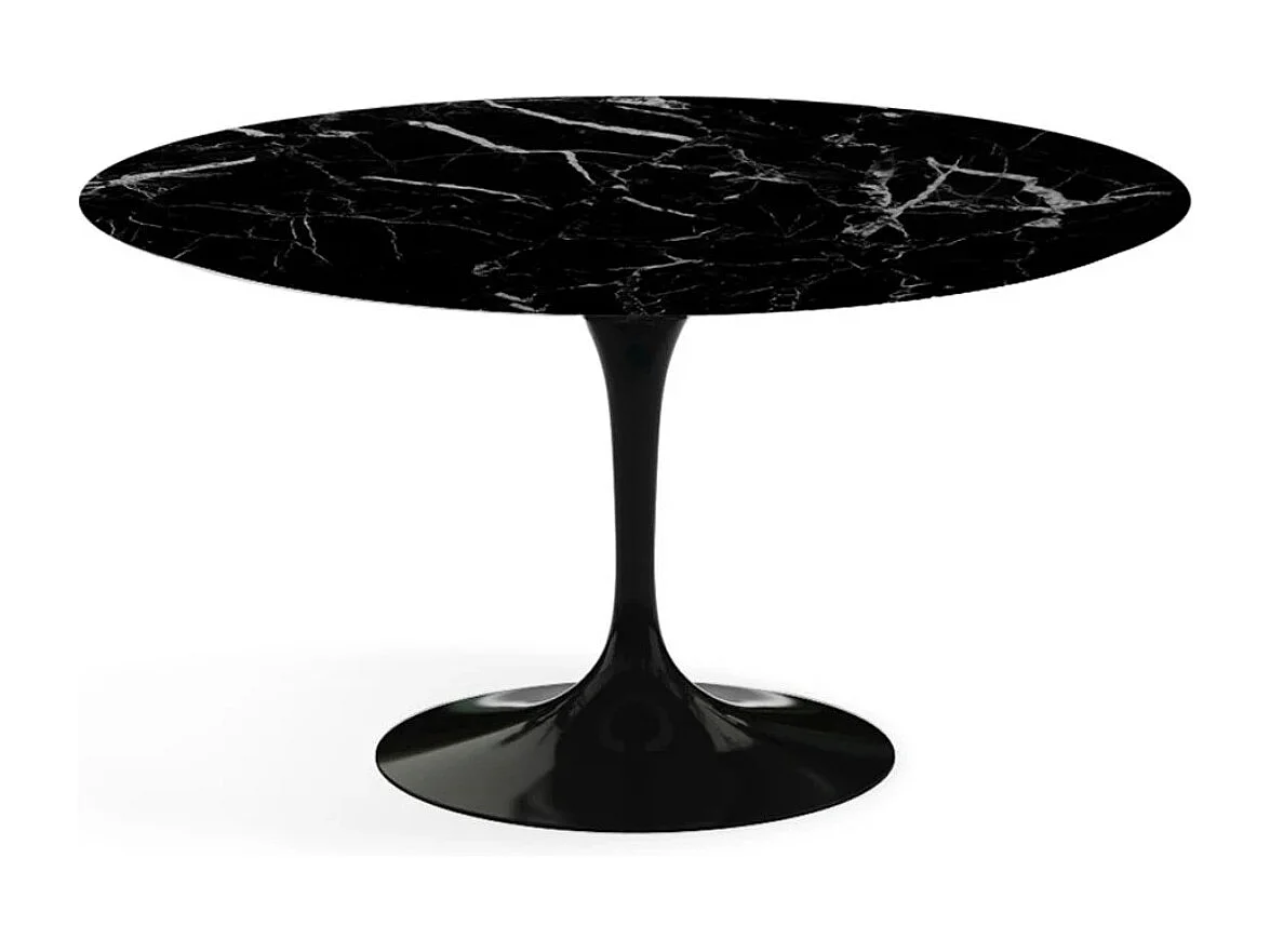 Mesa tulipán redonda, 110 cm, mármol negro, base negro mate-Bandeja Mármol negro de Marquinia-Diámetro 120 cm-Color de los pies Negro mate