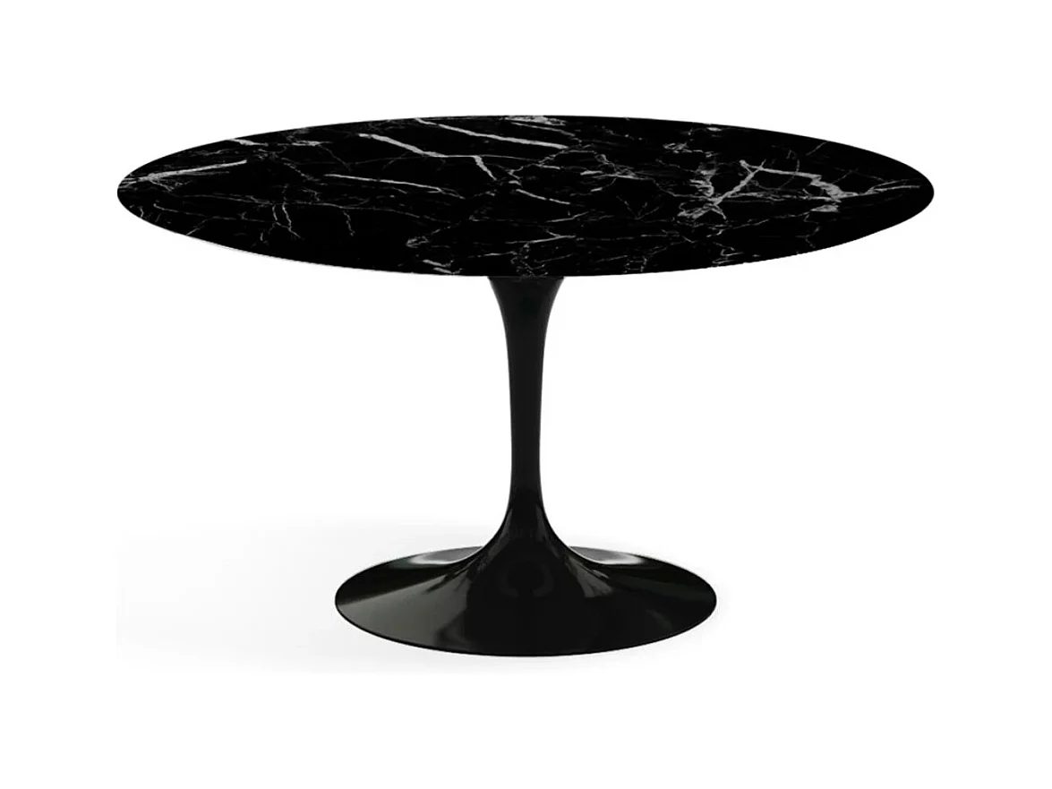 Table tulipe ronde en marbre-Plateau Marbre noir Marquinia-Diamètre 120 cm-Piètement Noir mat