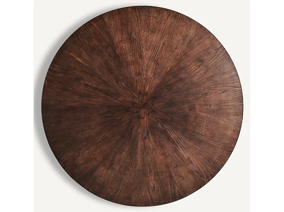 Table à manger ronde bois massif marron et pieds acier doré style art déco Karia 150cm