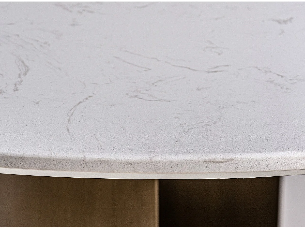 Table à manger ronde porcelaine blanche et acier marron Kerpa 150cm