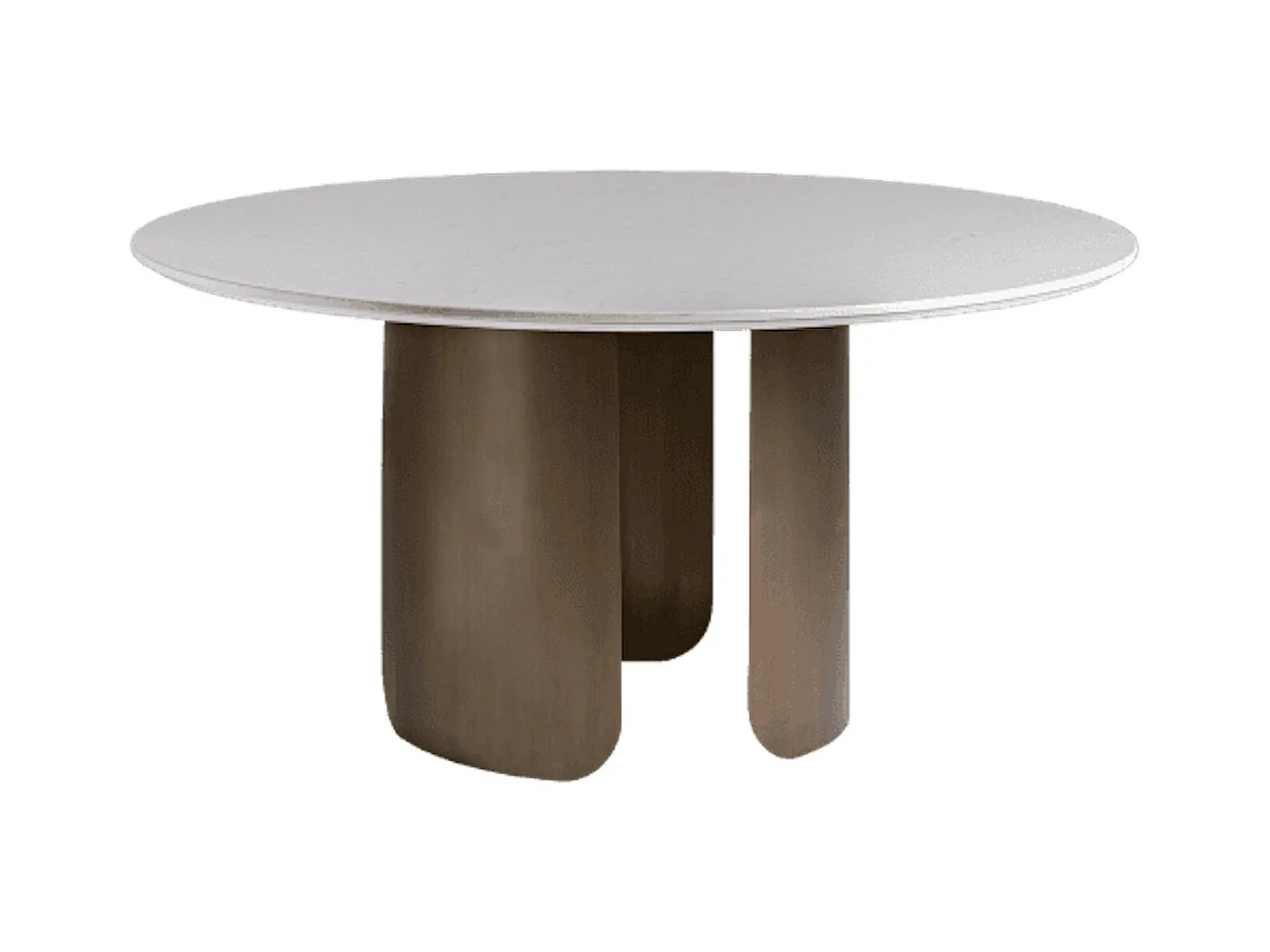 Table à manger ronde porcelaine blanche et acier marron Kerpa 150cm