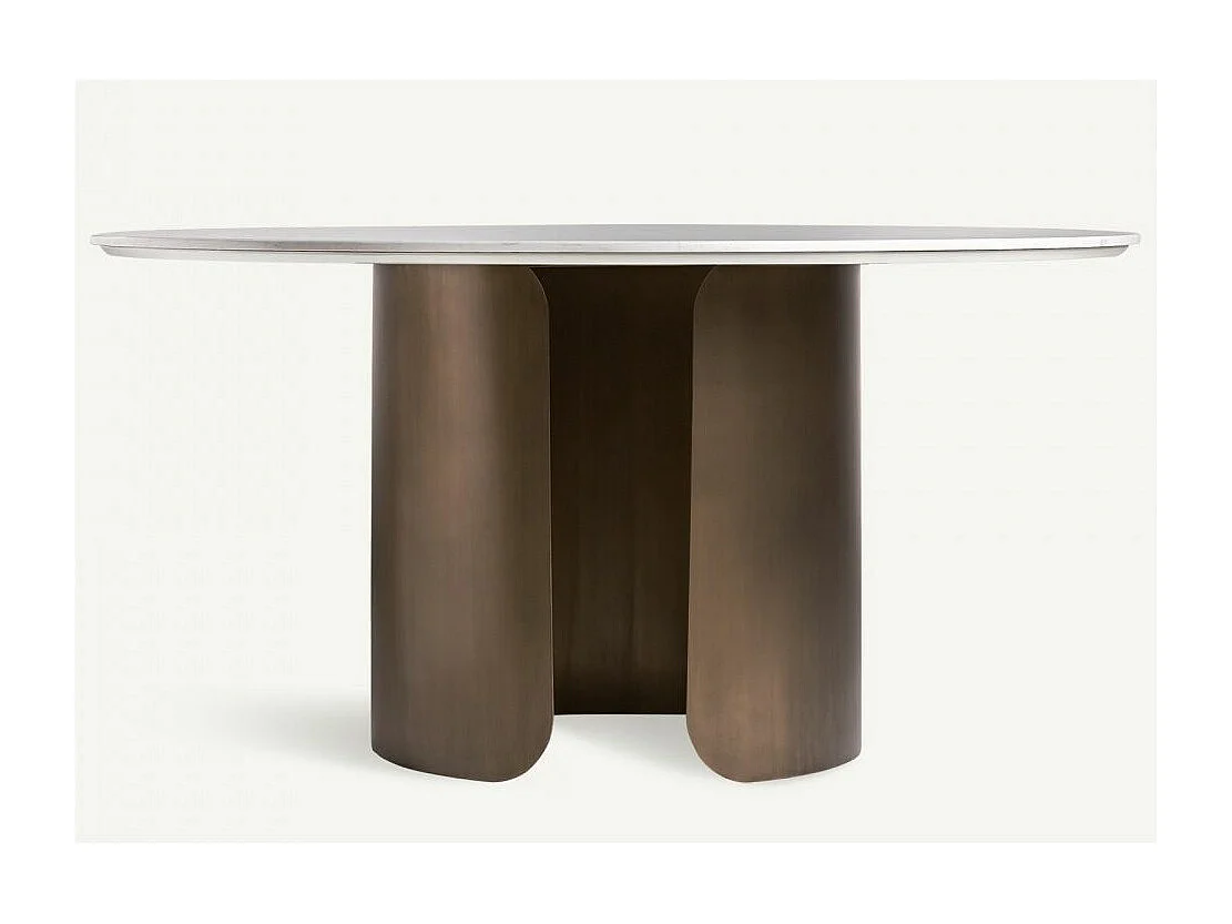 Table à manger ronde porcelaine blanche et acier marron Kerpa 150cm